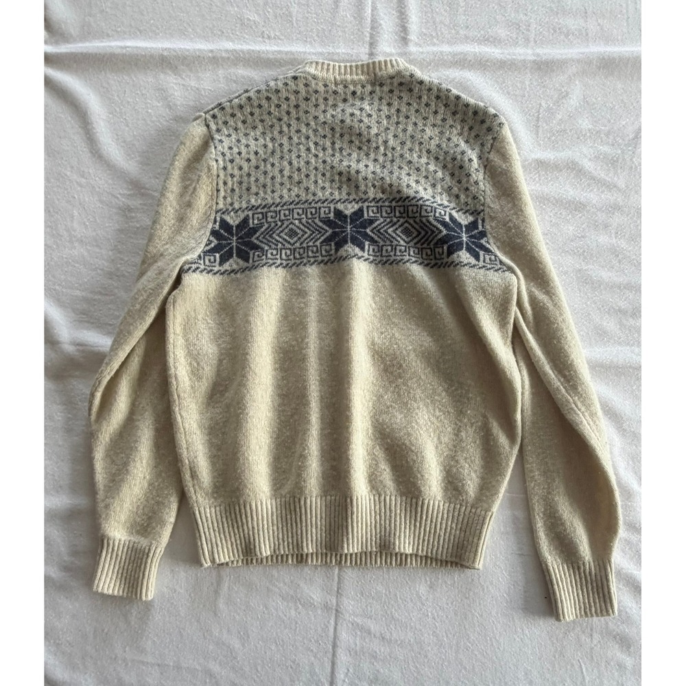 Crown & Ivy Mens Lambswool Crewneck Sweater Cream Navy Blue Small - Picture 2 of 6